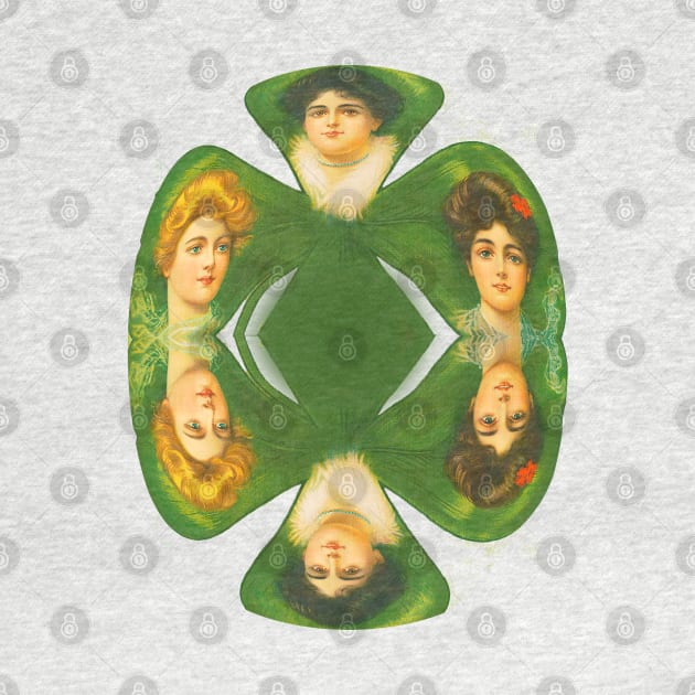 The green clover girls. girls faces, romantic vintage painting by Marccelus